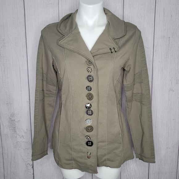 Neon Buddha Wearable Art Brown Stretch Fabric Collared Jacket Womens Size S - Picture 1 of 10